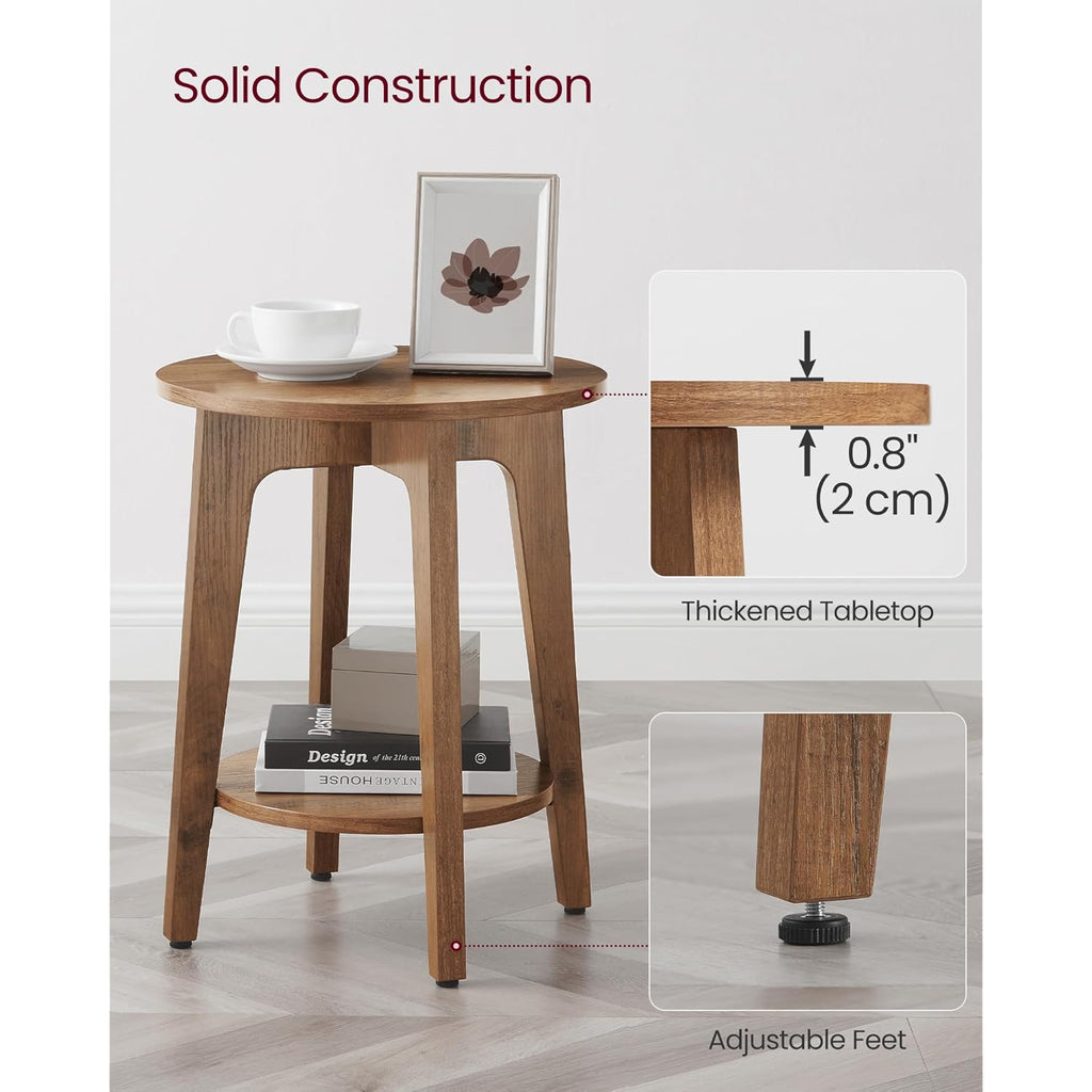 VASAGLE MAEZO Collection - Side Table, 2-Tier Small Round End Table, Nightstand with Tapered Legs, Curved Transitions, for Small Spaces, Living Room, Bedroom, Honey Brown ULET283T41