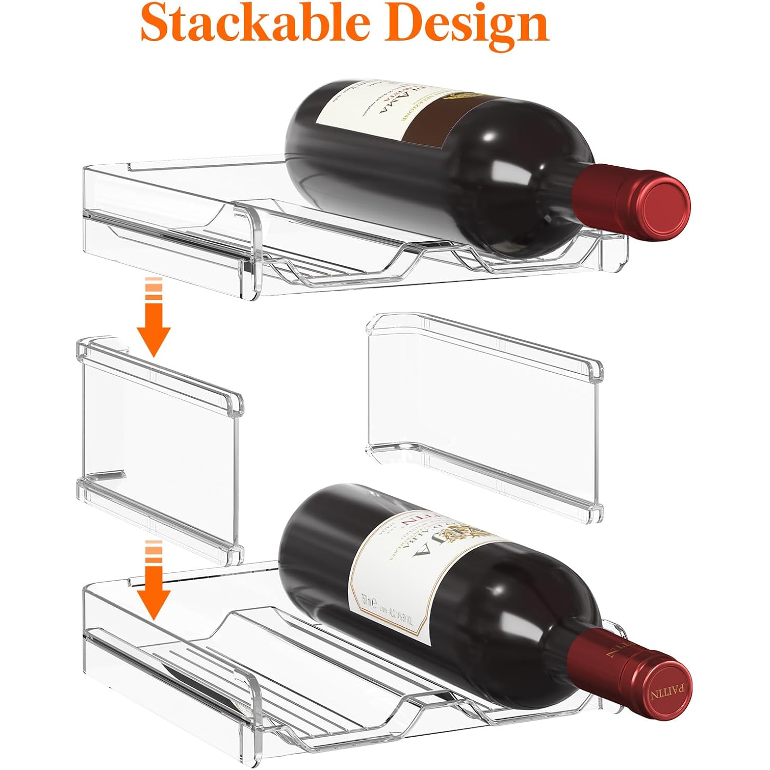 Lifewit Plastic Stackable Wine Rack For Refrigerator, Cabinet, Countertop,Wine Bottle Holder, Water Bottle Organizer For Fridge, Pantry, Hold 4 Bottles