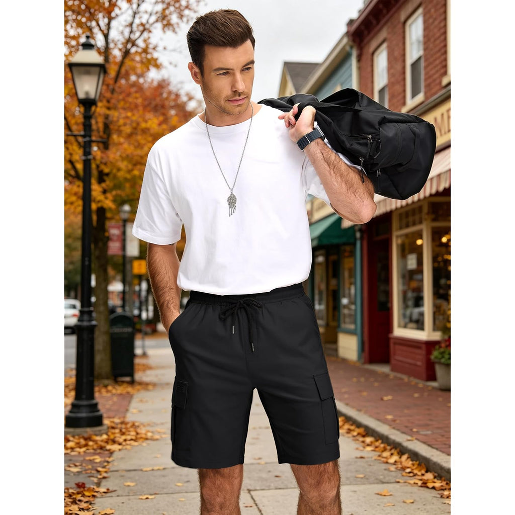 Jemldl Mens Casual Cargo Shorts Stretch Elastic Waist Drawstring Summer Work Short With 5 Pockets