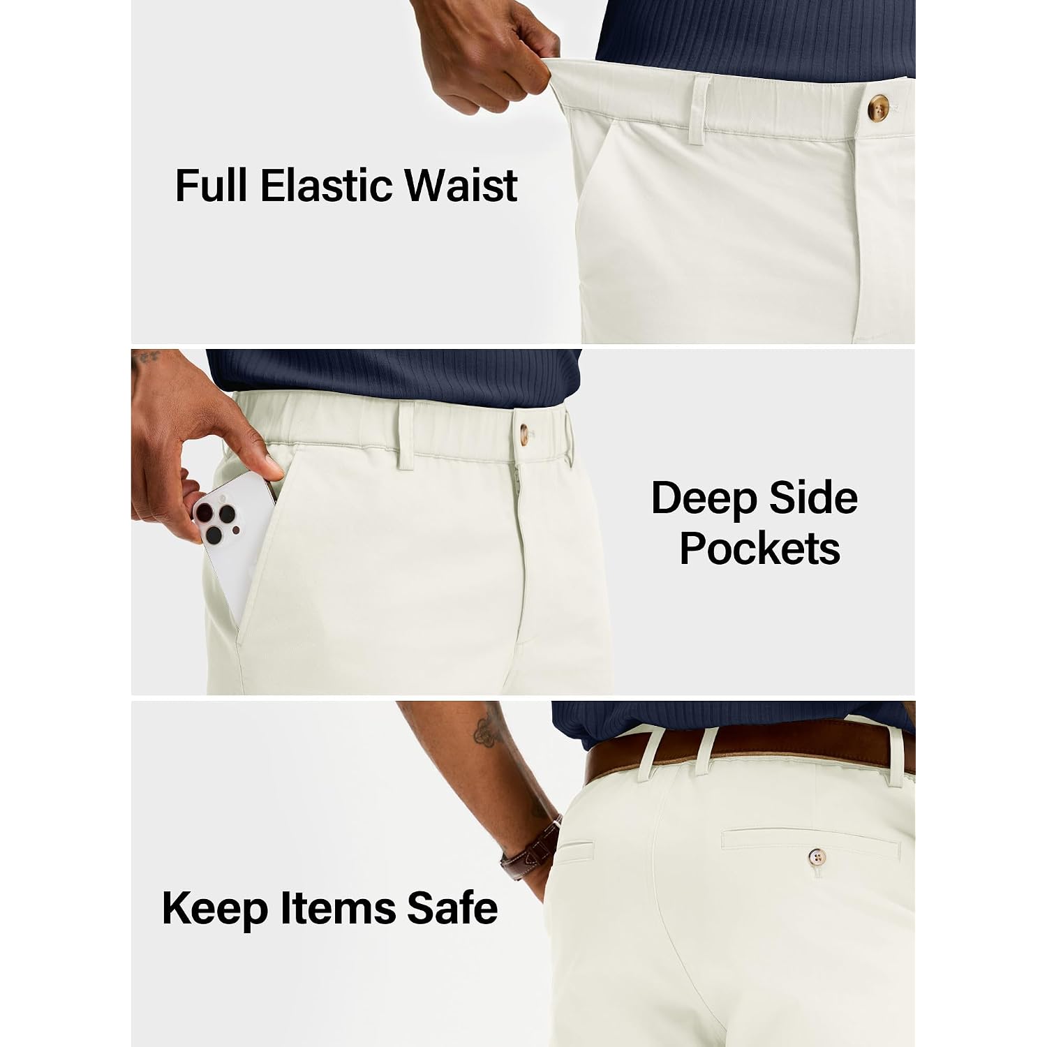 Comdecevis Men'S 7 Inch Cotton Elastic Waist Khaki Shorts | Premium Cotton Blend, Classic Fit, Chino Style, Breathable Comfort, Zip Fly Closure, Summer Casual Wear, Travel And Outdoor