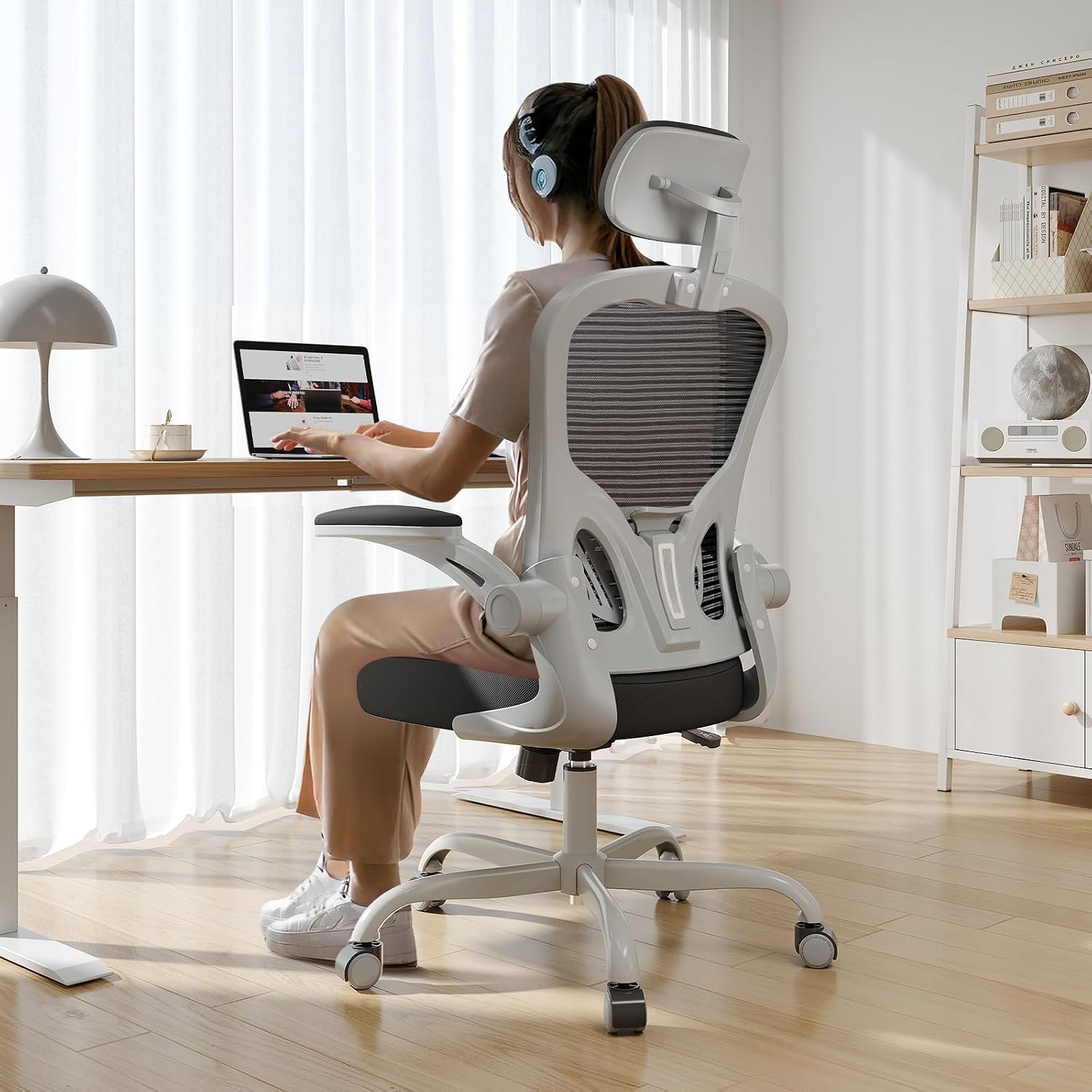 Office Chair Ergonomic Desk Chair, 330Lbs Capacity, High Back Computer Chair For Long Hours Comfortable, Rolling Swivel Executive Task Chair For Home Office With Flip-Up Armrests, Black