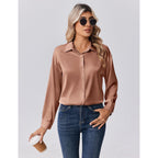 Womens Tops Long Sleeve Satin Silk Button Down Shirts Casual Business Dressy Blouses Fall Clothes