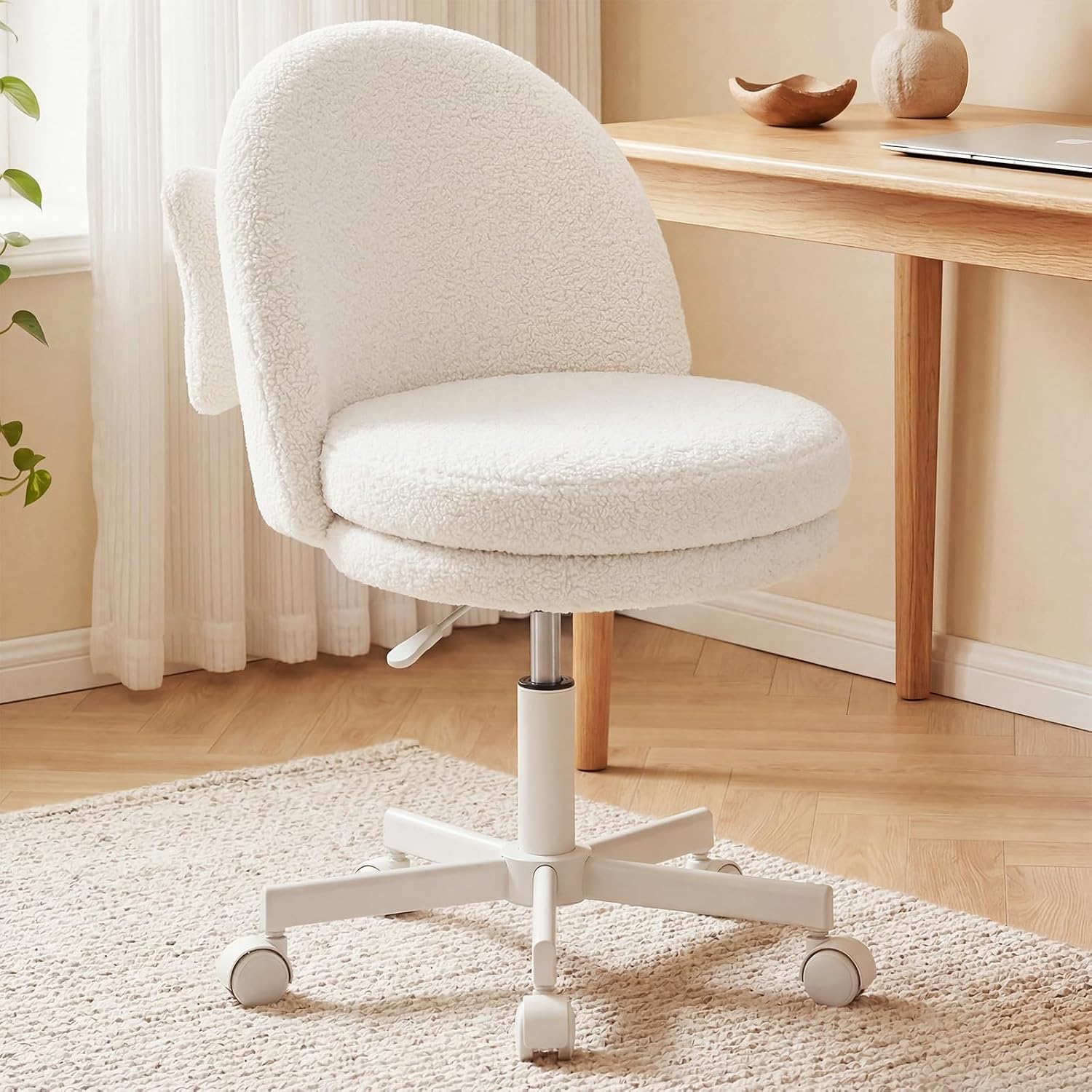 Gtplayer Velvet Tall Office Chair With Wheels Vanity Chairs With Back, Versatile Height Use: Office To Bar Stools Small Ergonomic Comfy Armlees Computer Desk Chair With Bow Lumbar Pillow For Gift