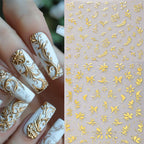 6 Sheets Gold Nail Art Stickers 3D Self -Adhesive Golden Flowers Leaves Nail Decals Holographic Hot Stamping Floral Nail Stickers Summer Blossom Nail Decoration for Women DIY Manicure Supplies