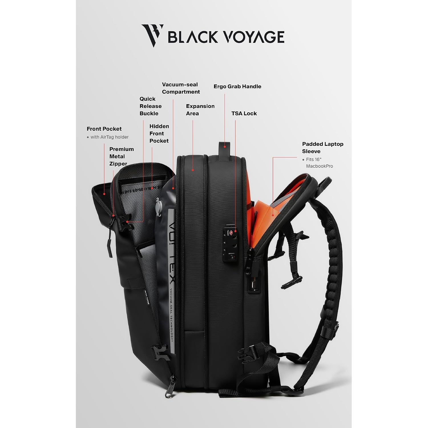 Vortex Vacuum Seal Travel Backpack 60L Expandable Air Compression System Water Resistant Tsa Lock Carry-On