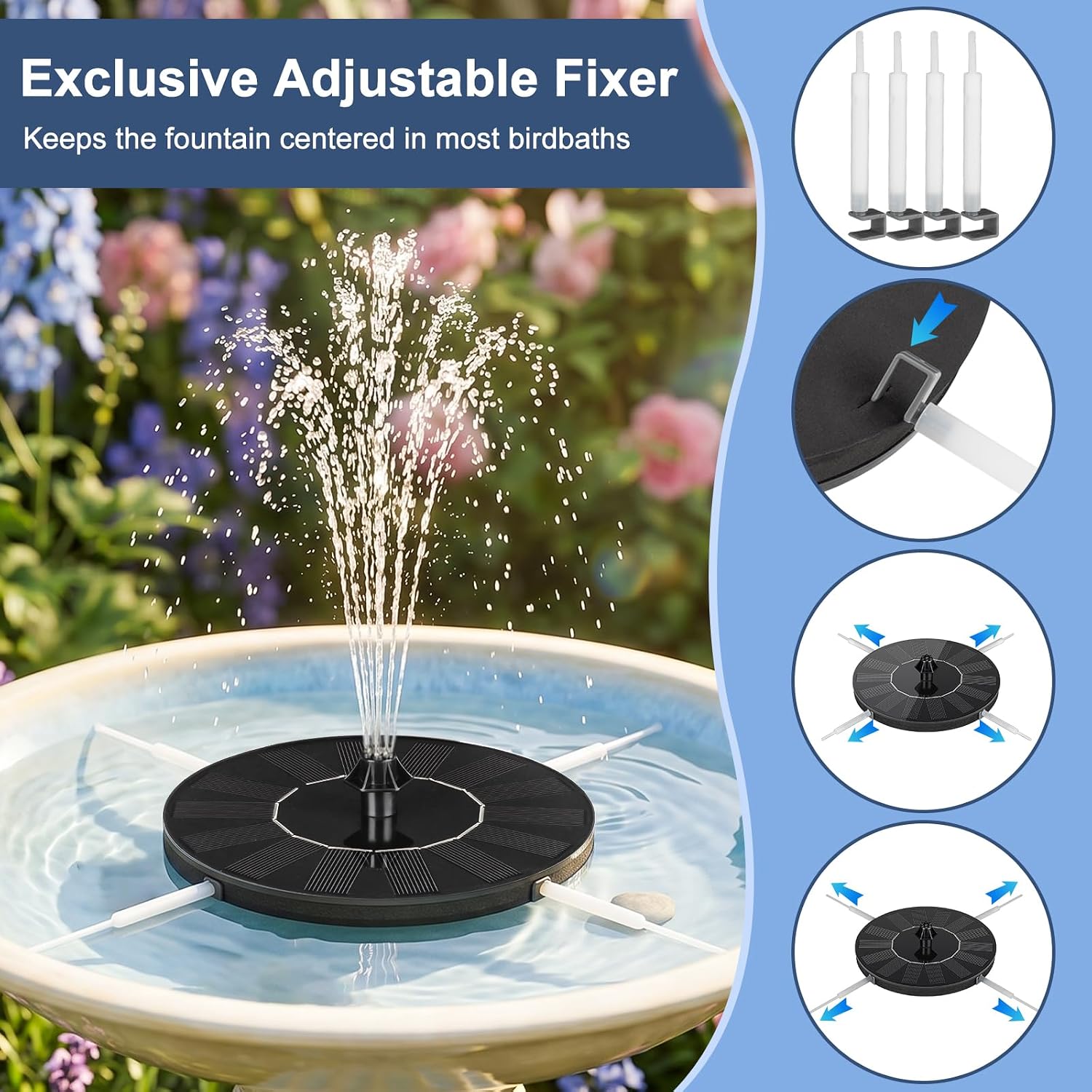Mademax 1W Solar Bird Bath Fountain Pump, Solar Fountain, Free Standing Floating Solar Powered Water Fountain Pump For Bird Bath, Garden, Pond, Pool, Outdoor