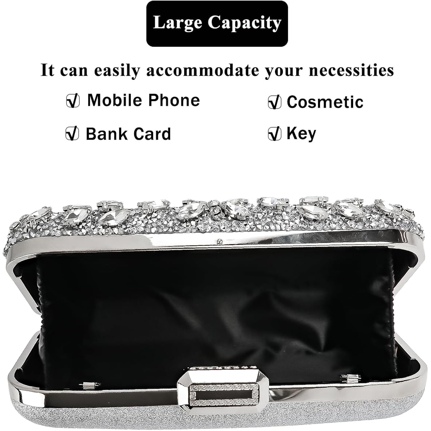 Womens Sparkly Rhinestone Crystal Glitter Clutch Purse Evening Handbag Shoulder Bag for Wedding Party Prom