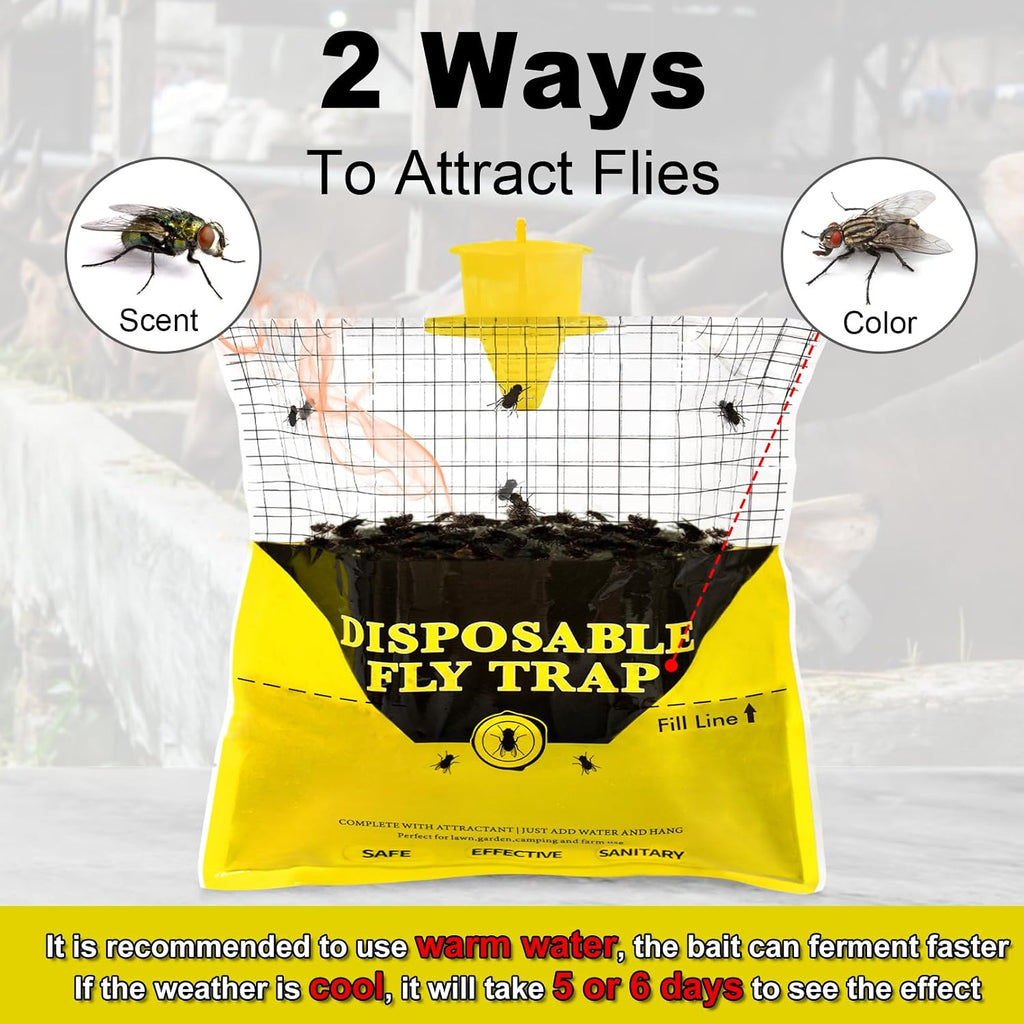 Fly Traps Outdoor With Bait, 6 Pcs Disposable Flies Control Bags For Farm