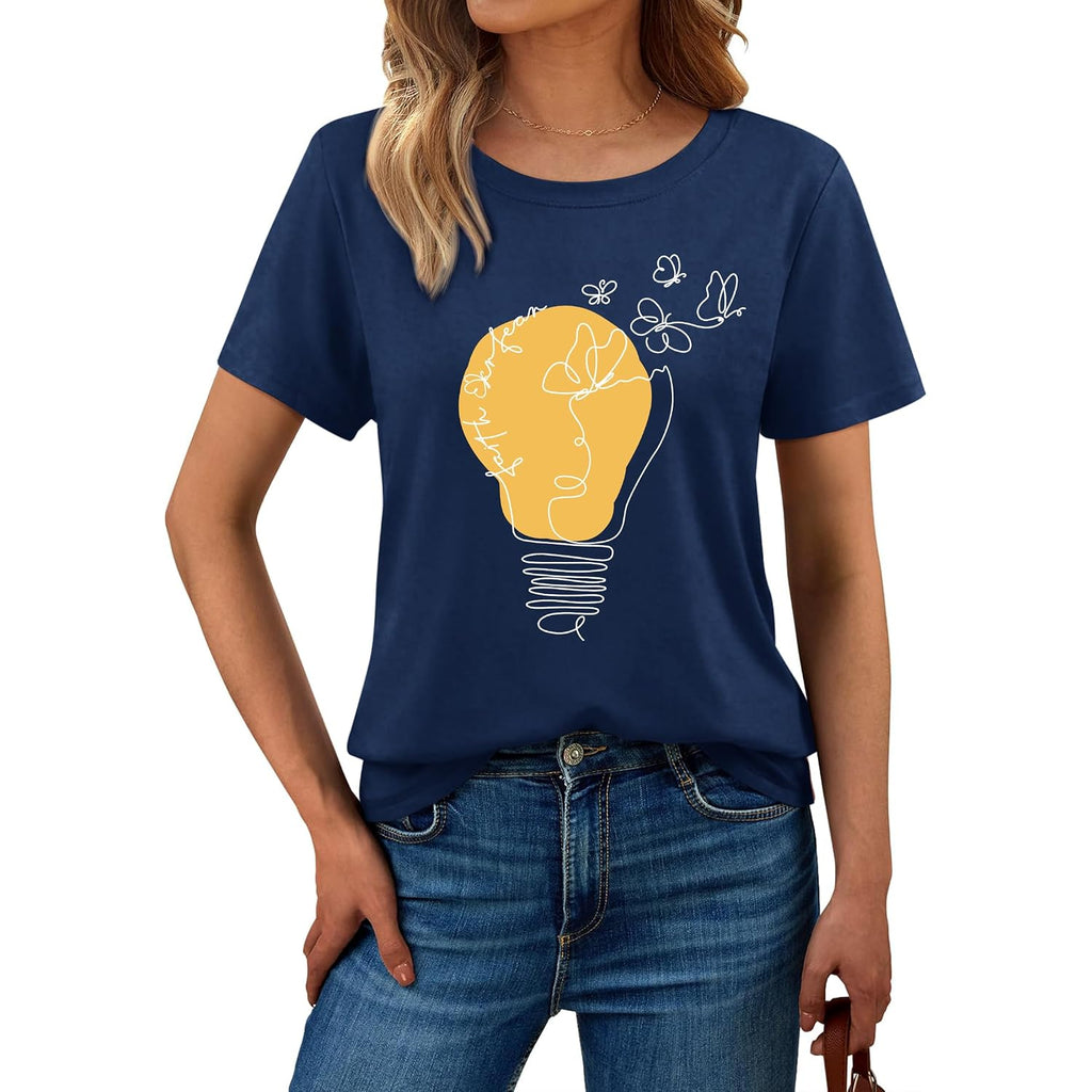 Dresswel Faith Shirts for Women Christian Tshirts Short Sleeve Casual Loose Graphic Tees Inspirational Tee Tops Navy