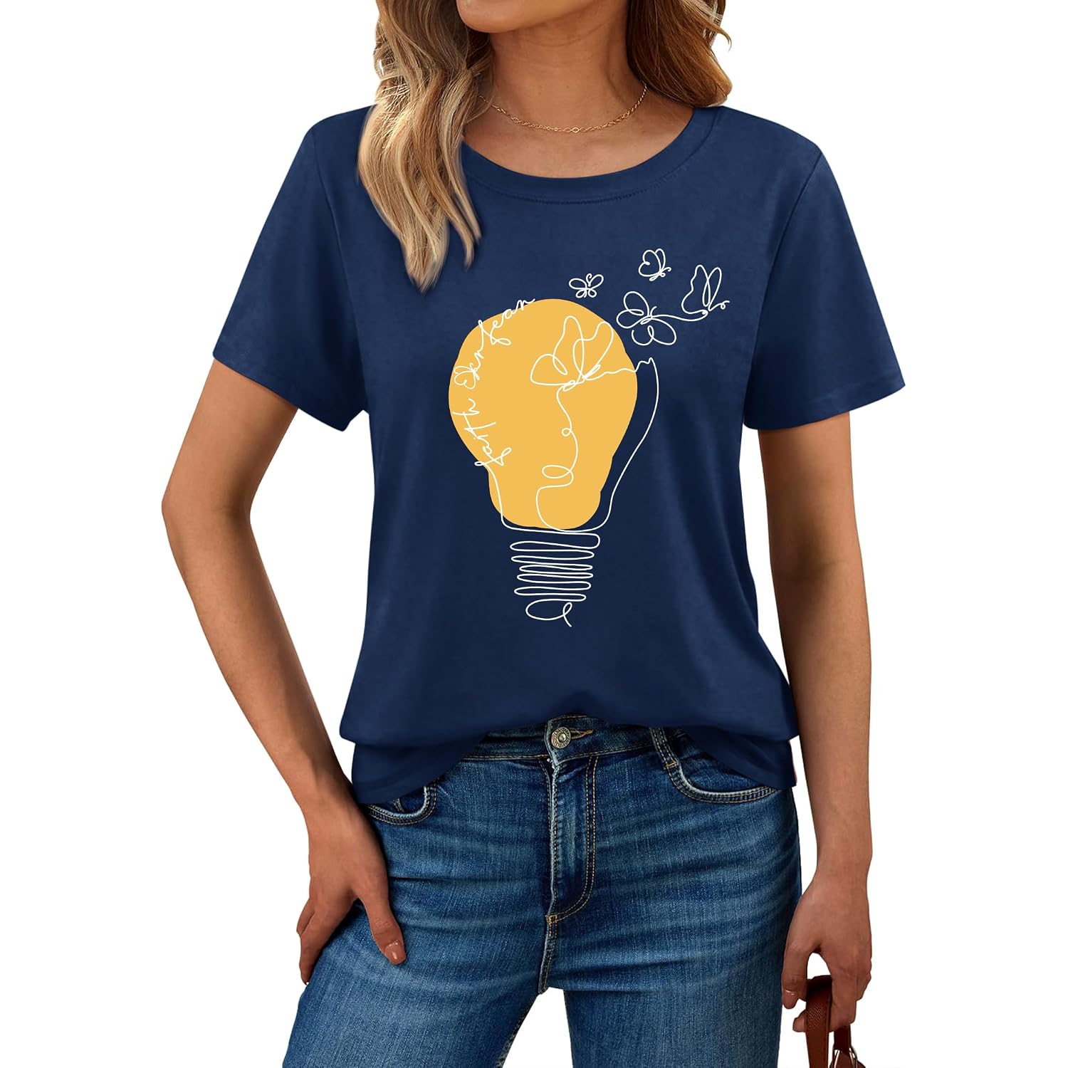 Dresswel Faith Shirts for Women Christian Tshirts Short Sleeve Casual Loose Graphic Tees Inspirational Tee Tops Navy
