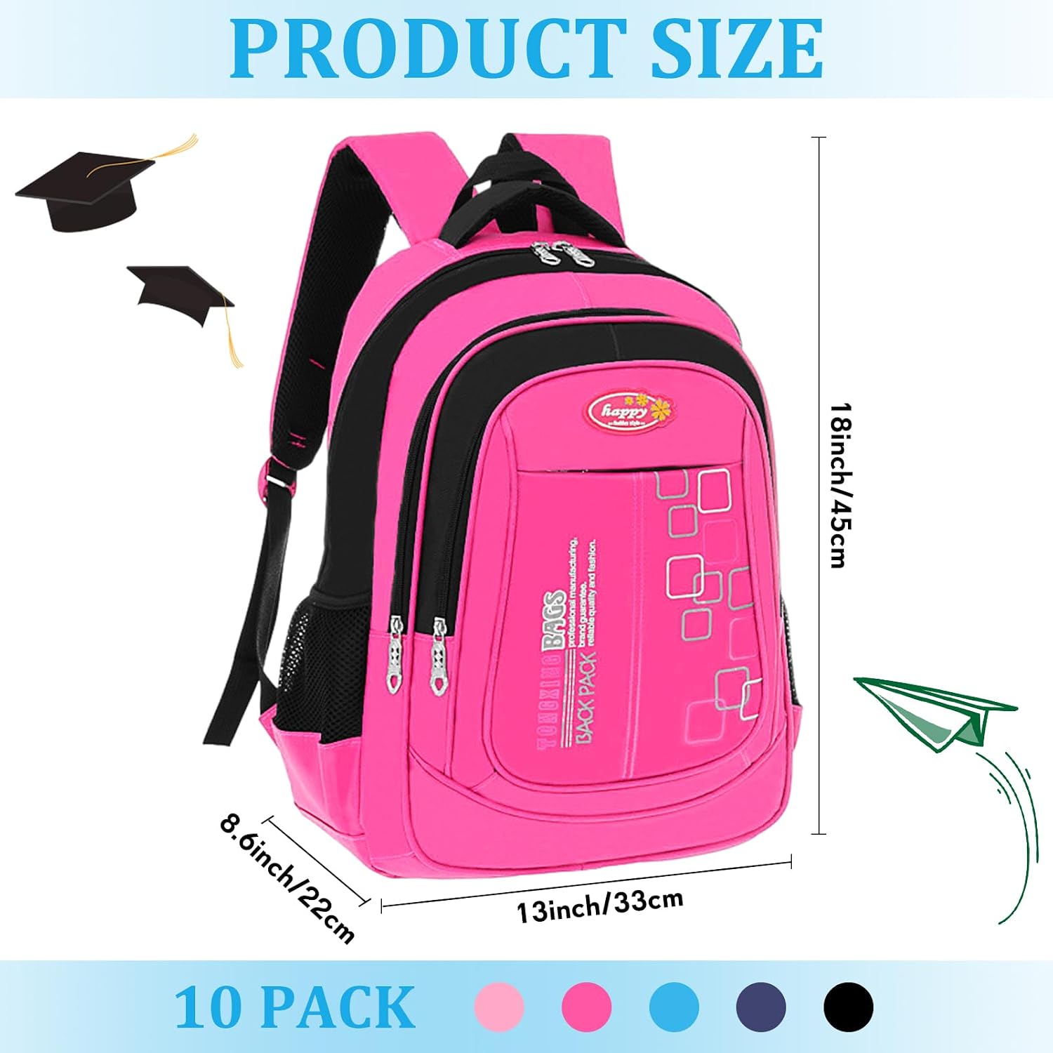 10 Pcs 17 Inch Kids Backpacks Bulk, Classic Student Bags For School | Printed Bulk Pack, Padded Straps, Side Bottle Holder, Middle School, Donation Charity Use