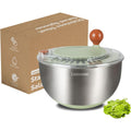Stainless Steel Salad Spinner, Lettuce Spinner With Drain, Non-Slip Base, Stop Button, Vegetable Dryer, Bpa Free, 5.3 Qt