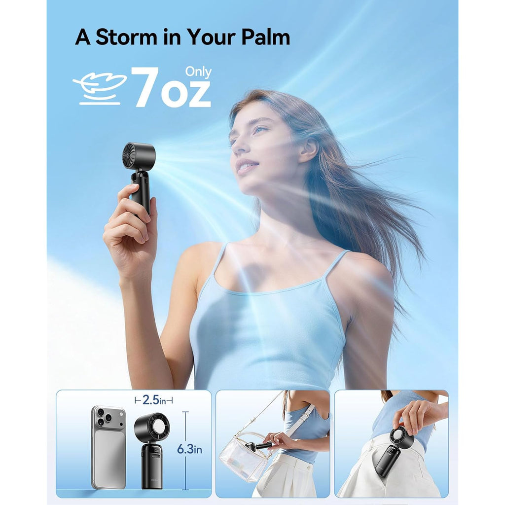 Handheld Portable Turbo Fan With Ice Cooler, Powerful 21000 Rpm, Speed (1-199), Up To 14Hrs Cooling, Rechargeable Personal Fan, Small Pocket Hand Fans For Travel/Outdoor/Home/Office (Black)