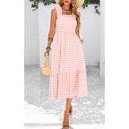 Prettygarden Womens Summer Dress Casual Square Neck Ruffle Strap Gingham Smocked Midi Flowy A Line Beach Vacation Sun Dresses