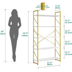 Yitahome 5 Tiers Gold Bookshelf | Modern Wide Bookcase, Large Book Rack, Storage Rack Shelves In Bedroom/Living Room/Home/Office, Books Holder Organizer