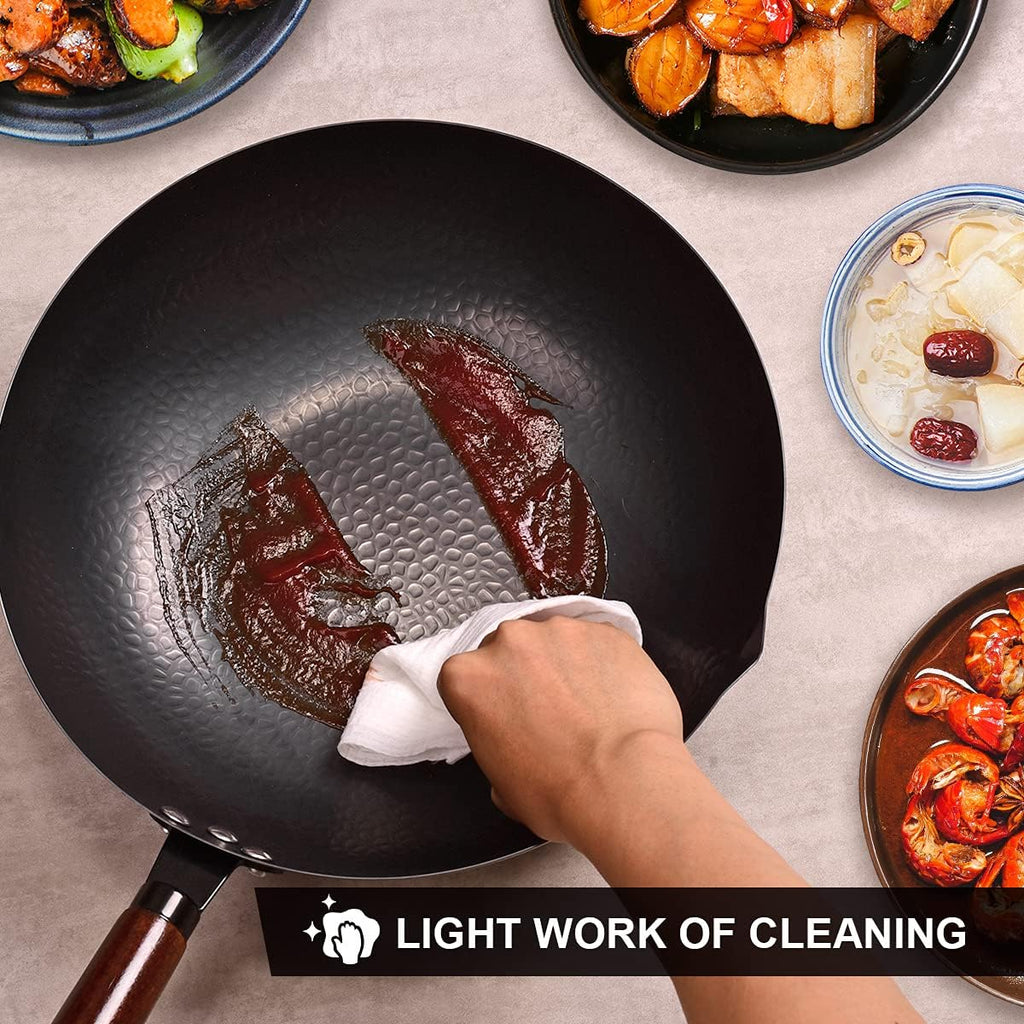 Leidawn 12.8" Carbon Steel Wok-11Pcs Woks & Stir Fry Pans Wok Pan with Lid, No Chemical Coated Chinese Woks with 10 Cookware Accessories, Flat Bottom Wok for Electric, Induction,Gas Stoves