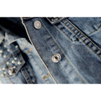 Women Oversized Denim Jacket Embroidered Pearls Beading Jeans Coat
