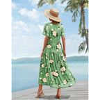 Yesno Women Casual Loose Bohemian Floral Dress With Pockets Short Sleeve Long Maxi Summer Beach Swing Dress Ejf