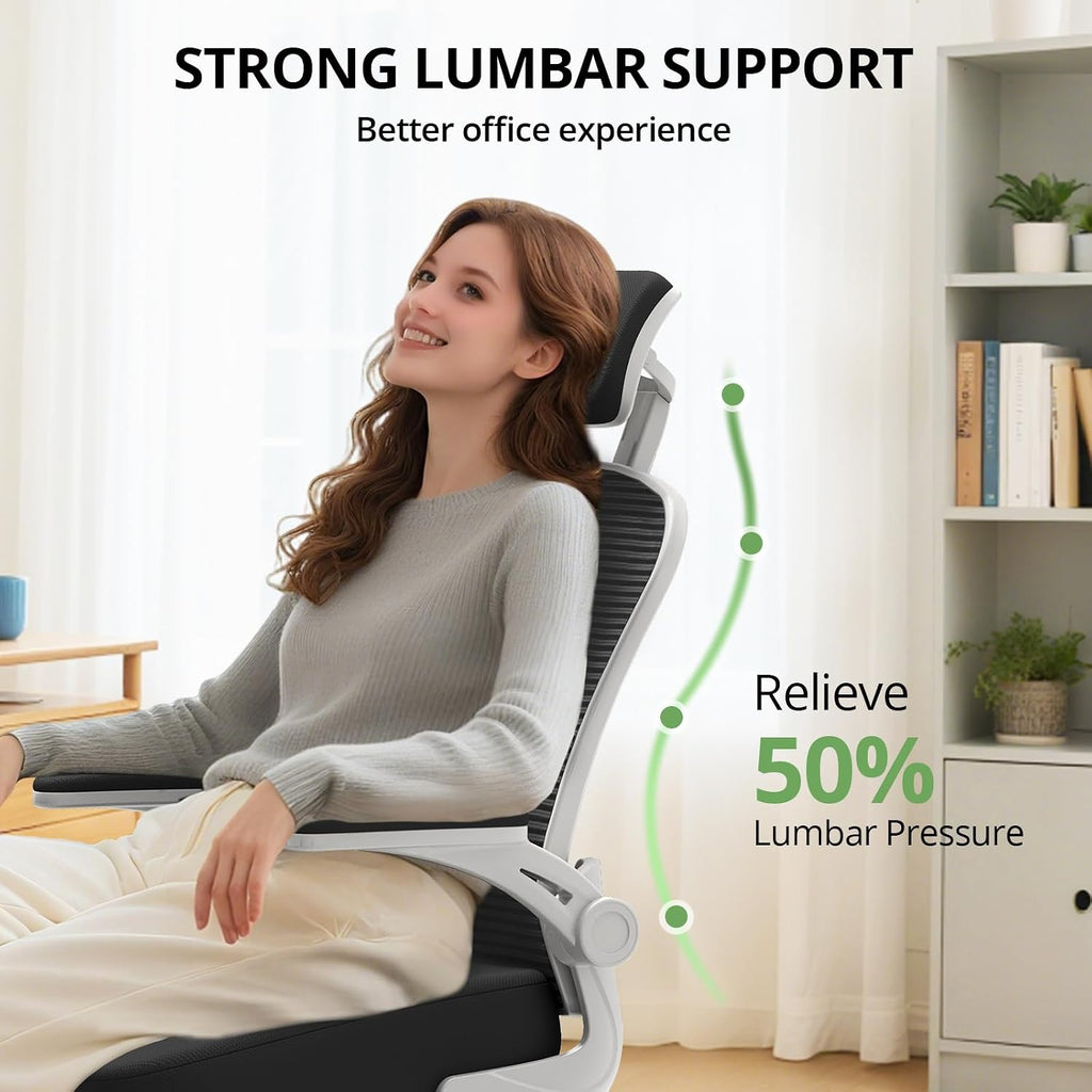 Office Chair Ergonomic Desk Chair, 330Lbs Capacity, High Back Computer Chair For Long Hours Comfortable, Rolling Swivel Executive Task Chair For Home Office With Flip-Up Armrests, Black