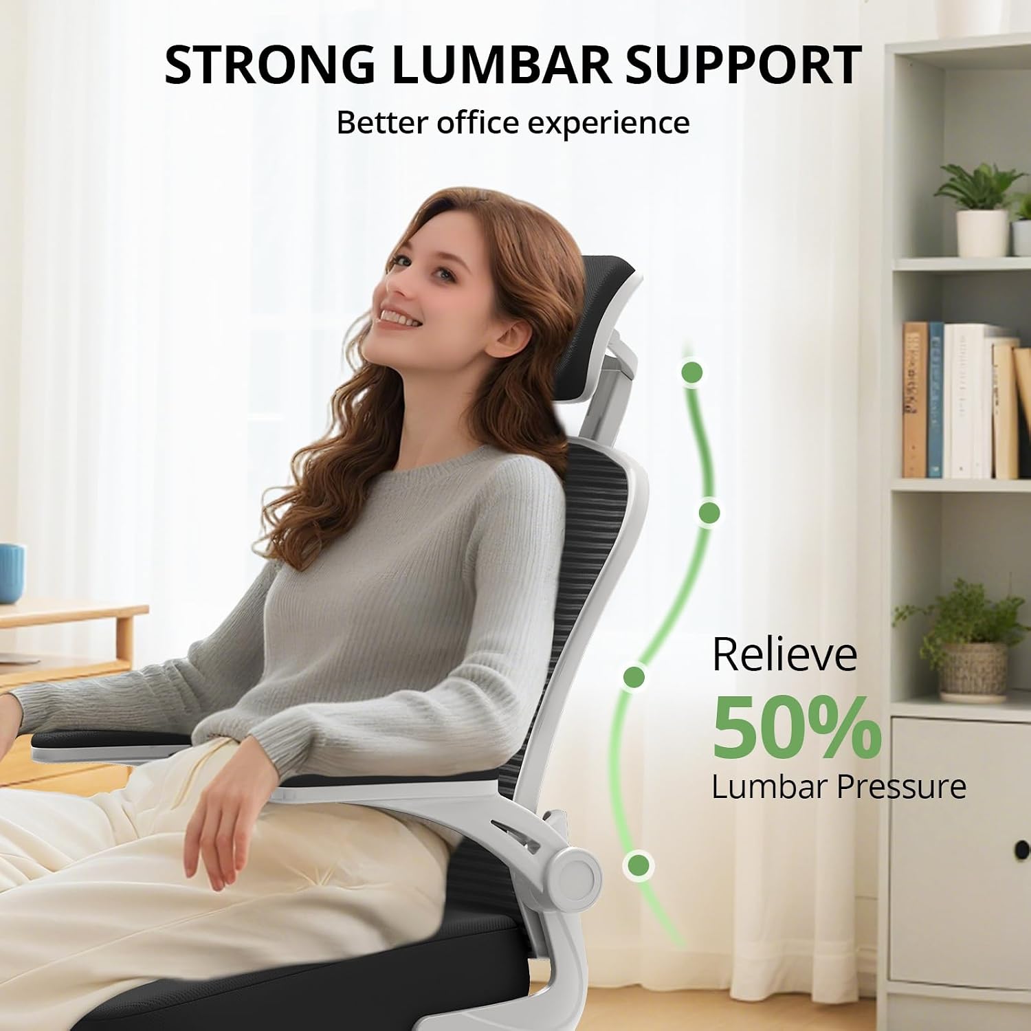 Office Chair Ergonomic Desk Chair, 330Lbs Capacity, High Back Computer Chair For Long Hours Comfortable, Rolling Swivel Executive Task Chair For Home Office With Flip-Up Armrests, Black