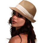 Dreshow Women Straw Sun Hat Short Brim Panama Travel Fedora Summer Hat Roll Up Beach Cap For Women Upf 50+
