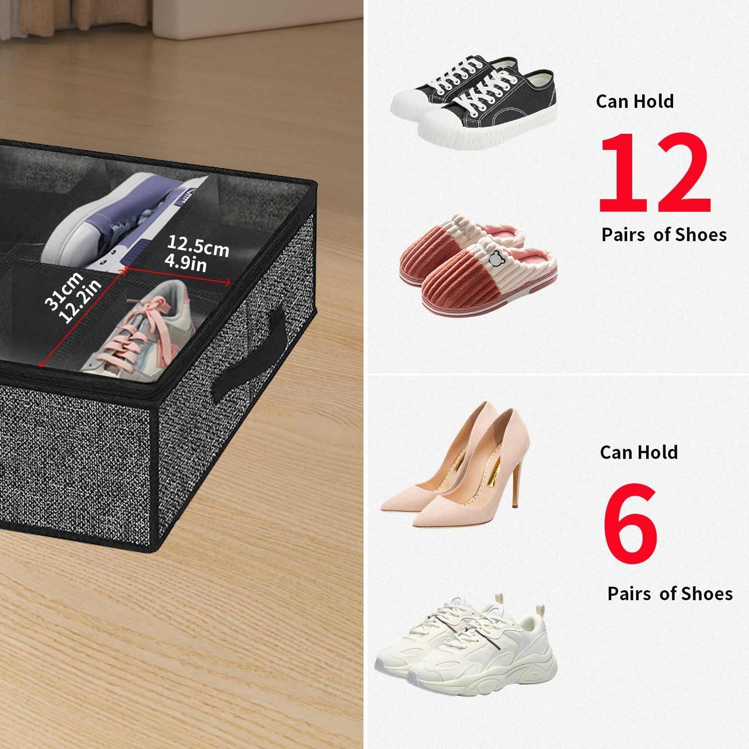 Onlyeasy Sturdy Under Bed Shoe Storage Organizer, Set Of 2, Fit 12 To 24 Pairs, Underbed Shoes Closet Storage Solution With Clear Window, Breathable, L29.3 X W23.6 X H5.9, Linen-Like Black, Mxaubsb2P