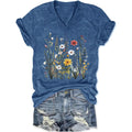 Women's T-Shirts V-Neck Dragonfly Tee Cute Summer Graphic Shirts Vintage Boho Flowers Short Sleeve T Shirt Blue1