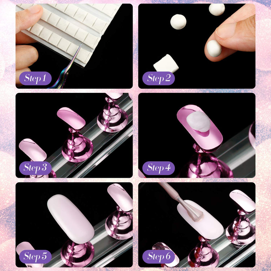 2 Set Nail Stand for Painting Press Nail Holder Acrylic Magnetic Tips Training Fingernail Display Stands DIY Crystal Holders and 96 Pieces White Reusable Adhesive Putty(Metal Pink and Silver)