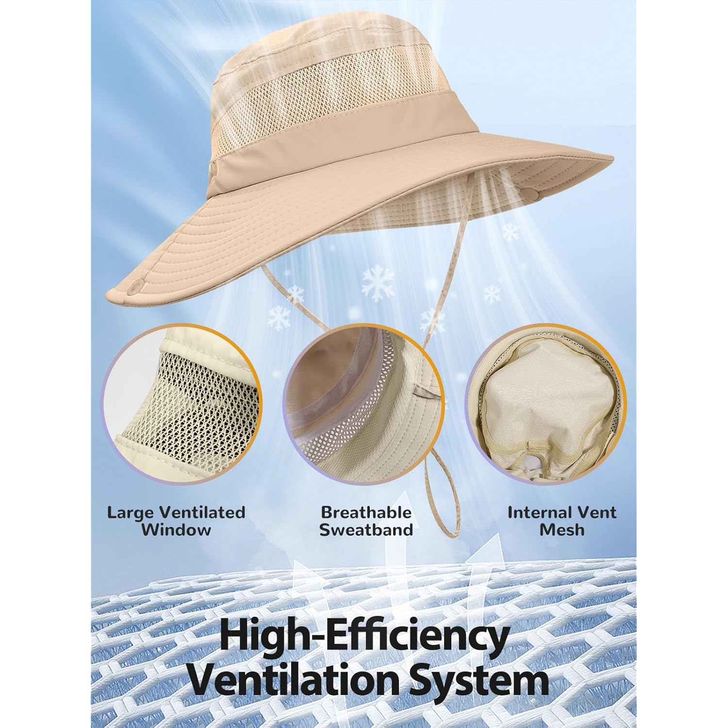 Sun Bucket Beach Hats for Women with Ponytail Hole,Sun Protection UV UPF50+ Waterproof Fishing Safari Hiking Hat