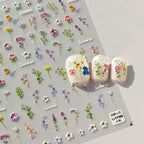 5D Embossed Flower Nail Stickers for Nail Art - Flower Nail Art Stickers Spring Summer Floral Leaf Plant Nail Decals Self-Adhesive Nail Supplies Manicure Sliders Flowers Sticker for Women Girls DIY