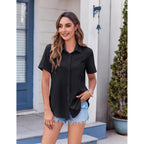 Zeagoo Womens Button Down Shirt Bust Pocket Short Sleeve Blouses Business Casual Work Tops Summer Outfits