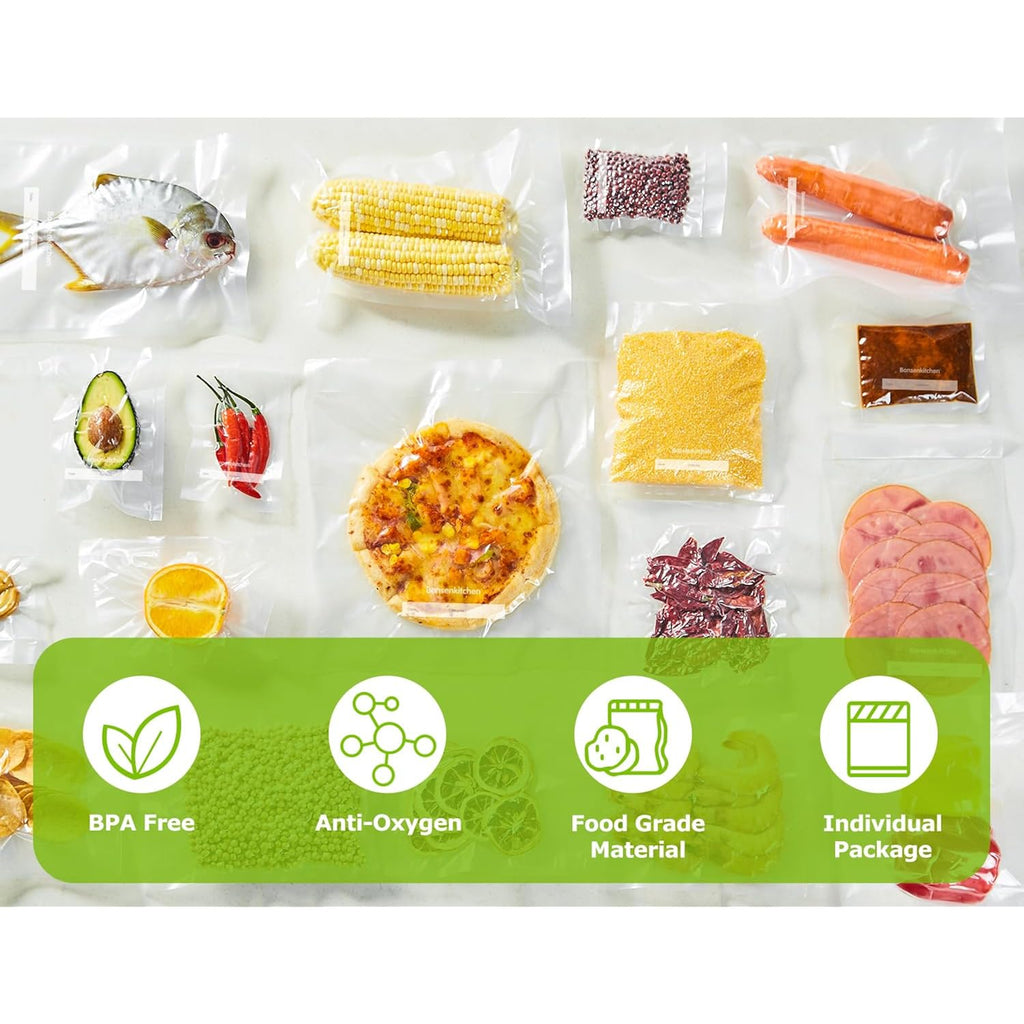 Bonsenkitchen Vacuum Sealer Bags, 20 Gallon 11" x 16"+ 80 Quart 8" x 12"+ 50 Pint 6" x 10", Commercial Grade, BPA Free, Food Sealer Bags for Vac Storage, Meal Prep or Sous Vide Cooking, VB15