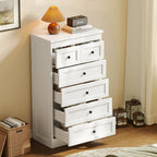 Tall 6 Drawer Dresser For Bedroom, White Modern 43.3'' Tall Wood Chest Of Drawers, Storage Organizer With Smooth Metal Rails & Anti-Tip Kit For Closet, Hallway, Living Room