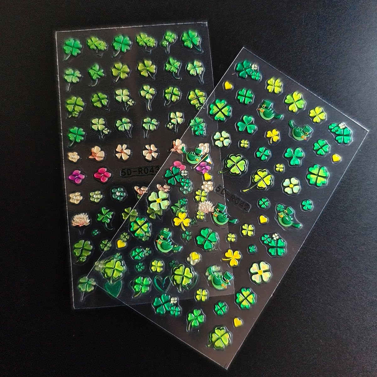 2 Sheets Green Shamrock Nail Art Stickers 5D Embossed St. Patrick's Day Nails Stickers Self Adhesive Nail Decals Shamrocks Green Nails Design Supplies for Women St. Patrick's Day Manicure Decoration