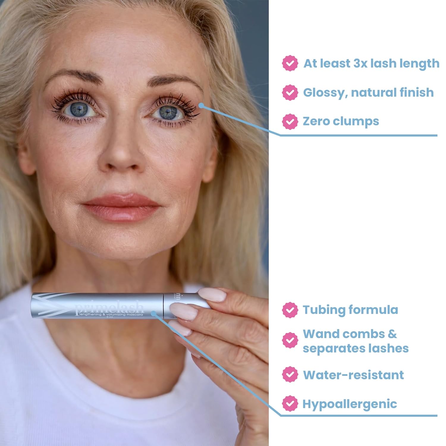 Prime Prometics PrimeLash Mascara for Older Women – Volumizing, Incredible Length in 2 Coats – Long-Stay, Zero Clumps, Hypoallergenic (Black)