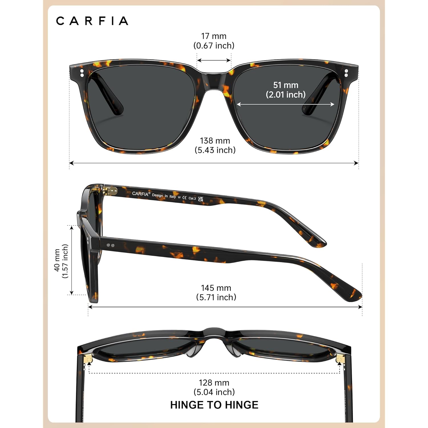 CARFIA Polarized Sunglasses for Women: Acetate, Small/Medium Size, UV400 Anti Glare CA5354