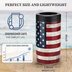 Slim Can Cooler, 4-In-1 Double Walled Stainless Steel Insulated Beer Can Holder, Works With All 12 Oz Cans,Bottles & As A Pint Cups - America Flag