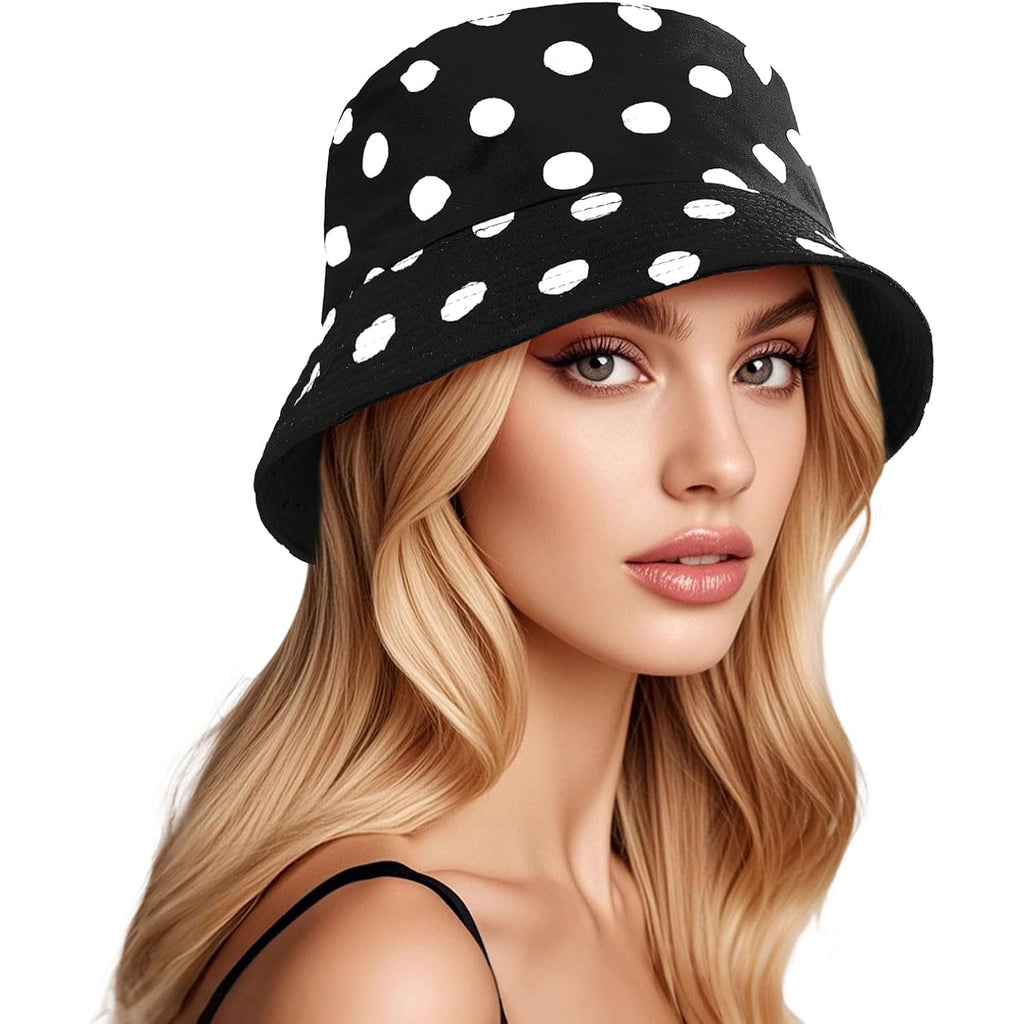 DOCILA Bucket Hats for Women Trendy Print Reversible Bucket Hat Packable All Season Fisherman Sun Caps Blackwhitedot