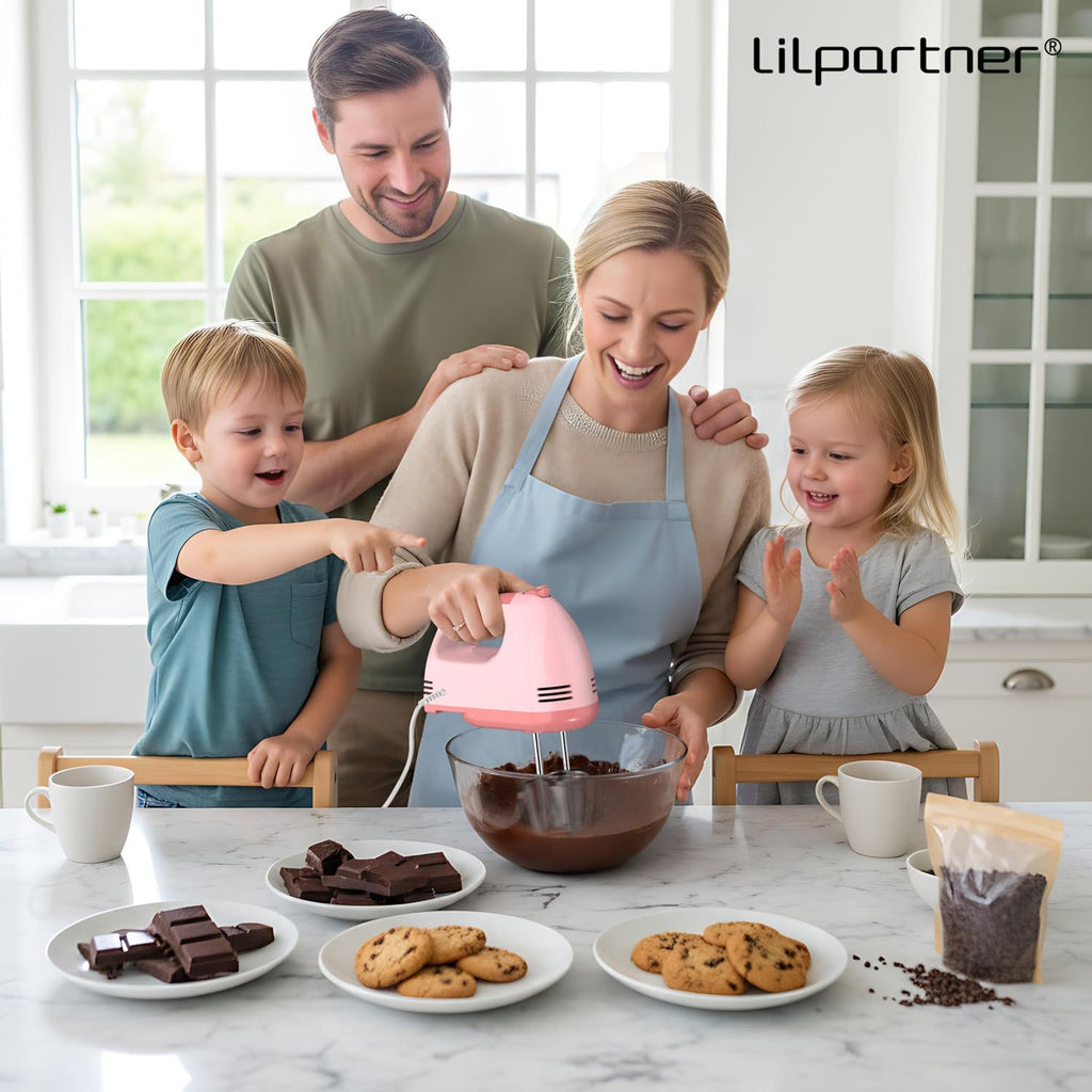 Lilpartner Hand Mixer Electric, 7*Speed 5 * 304 Accessories, Light Pink