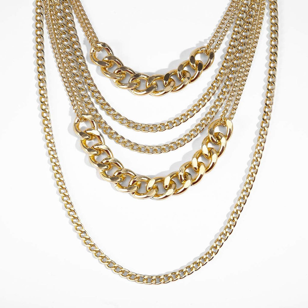CSIYANJRY99 Chunky Gold Necklaces for Women,Multilayer Punk 80s Hip Hop Necklace,Layered Cuban Link Chain Statement Necklace 90s Freaknik Outfit Accessories for Women