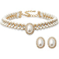 S SUSANN Costume Layered Twisted Gold Pearl Necklace Choker Chunky Glass Statement Pearl Necklace and Earring set, good gift for women Faux pearl necklace set