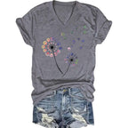 Womens Vintage Flowers V Neck Shirt Boho Floral Wildflowers Graphic Tee Casual Short Sleeve T Shirt