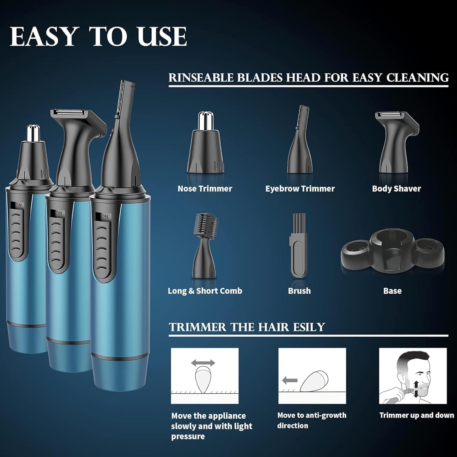 AREYZIN Nose Hair Trimmer for Men,2026 Professional 3 in 1 Painless RechargeableEar and Nose Trimmer,IPX7 Waterproof Eyebrow Facial Hair Trimmer Body Grooming Kit Dual EdgeBlades