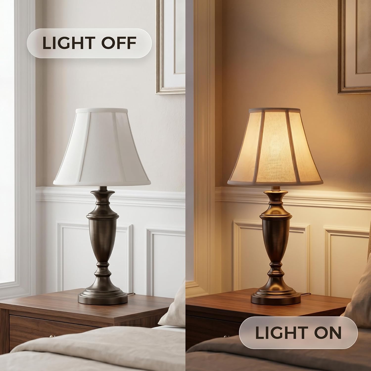 White Bell Lamp Shades Set Of 2, 6.7" X 13" X 10" Fabric Replacement Lampshades For Table Lamps, Spider Fitter Lamp Shades For Home Decoration In Living Room, Bedroom, Easy Assembly Required