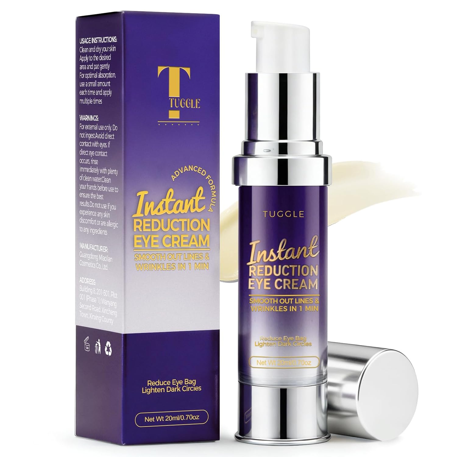 Tuggle Instant Eye & Face Tightening Serum, Instant Lift Eye Gel Cream Rapid Improve Under Eye Bags And Puffiness, Tightener Wrinkles & Fine Lines Fast, For Women & Men In Minutes, 0.70 Oz