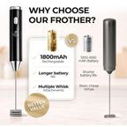 Zulay Kitchen Rechargeable Milk Frother Handheld - Frother Wand, Drink Mixer, Electric Whisk Frother, For Cappuccinos, Matcha & Protein Powder - Ultra Metal 3 Whisk, 1800Mah Black