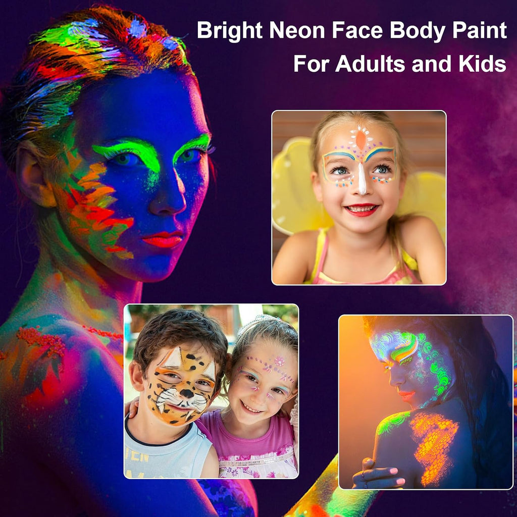 Uv Blacklight Face Paint,15 Bright Colors Neon Fluorescent Body Painting Palette,Water Activated Eyeliner,Water Based Makeup Glow In The Dark Halloween Washable For Kids Adult Body Paint