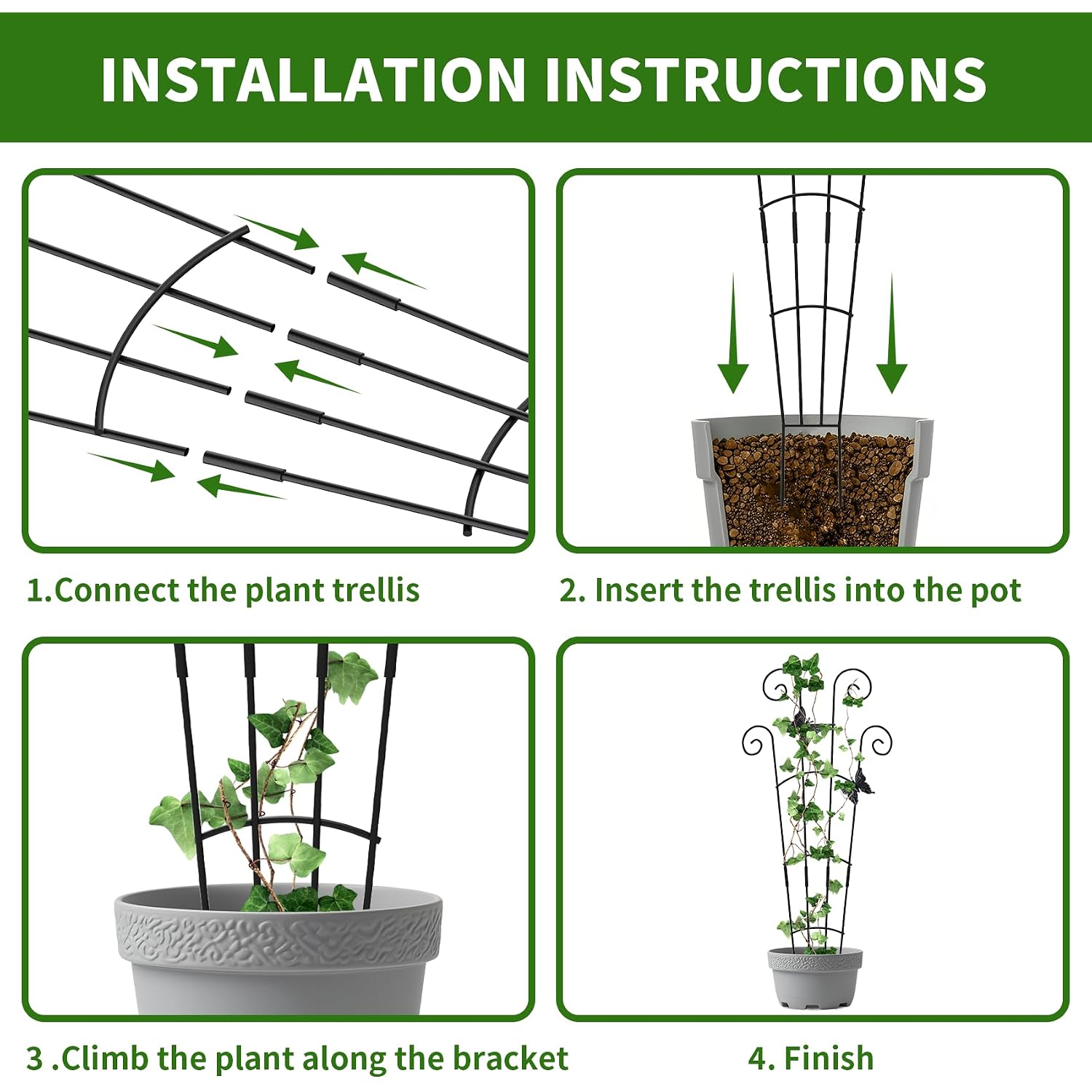 2 Pack 30 Inch Taller Plant Trellis For Potted Climbing Plants Indoor,Expandable Metal Garden Trellis For Climbing Plants,Flowers Vine Ivy, Sturdy Houseplant Support For Potted Plants With Ties