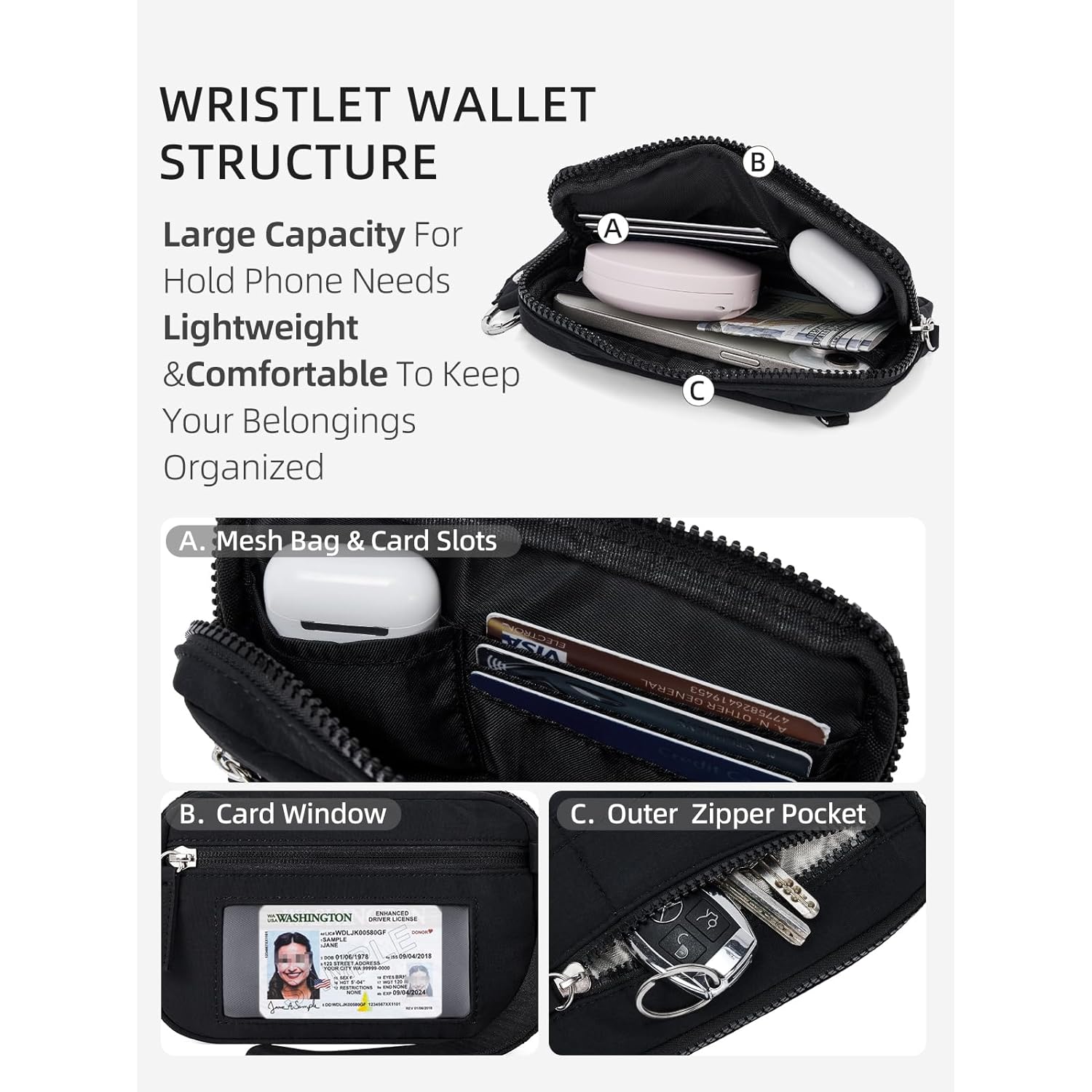 WESTBRONCO Wristlet Wallets for Women – RFID Blocking Quilted Nylon Phone Wallet, Card Holder Purse for Travel & Everyday Use