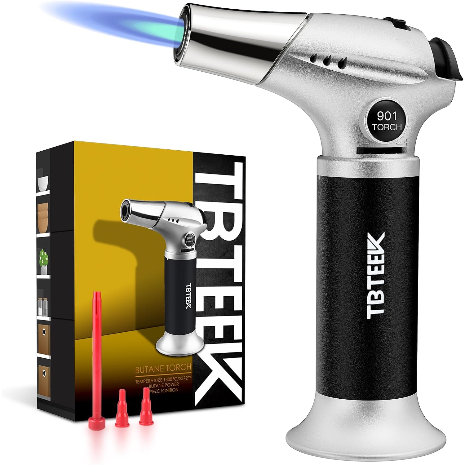 Butane Torch, Kitchen Torch Cooking Torch With Safety Lock & Adjustable Flame For Cooking, Bbq, Baking, Brulee, Creme, Diy Soldering(Butane Not Included)